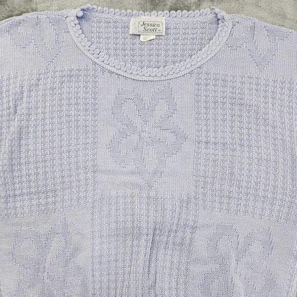 Vintage Jessica Scott Sweater Womens M Blue Crew Neck Short Sleeve Lightweight - Picture 2 of 8